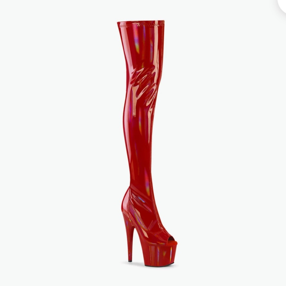 Red Over-the-Knee Platform Boot